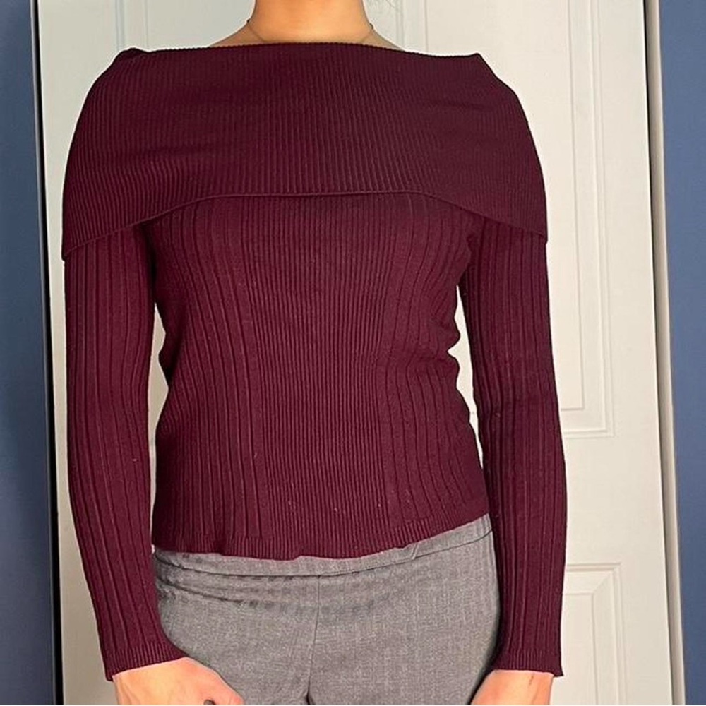 Elegant Burgundy Off-Shoulder Sweater